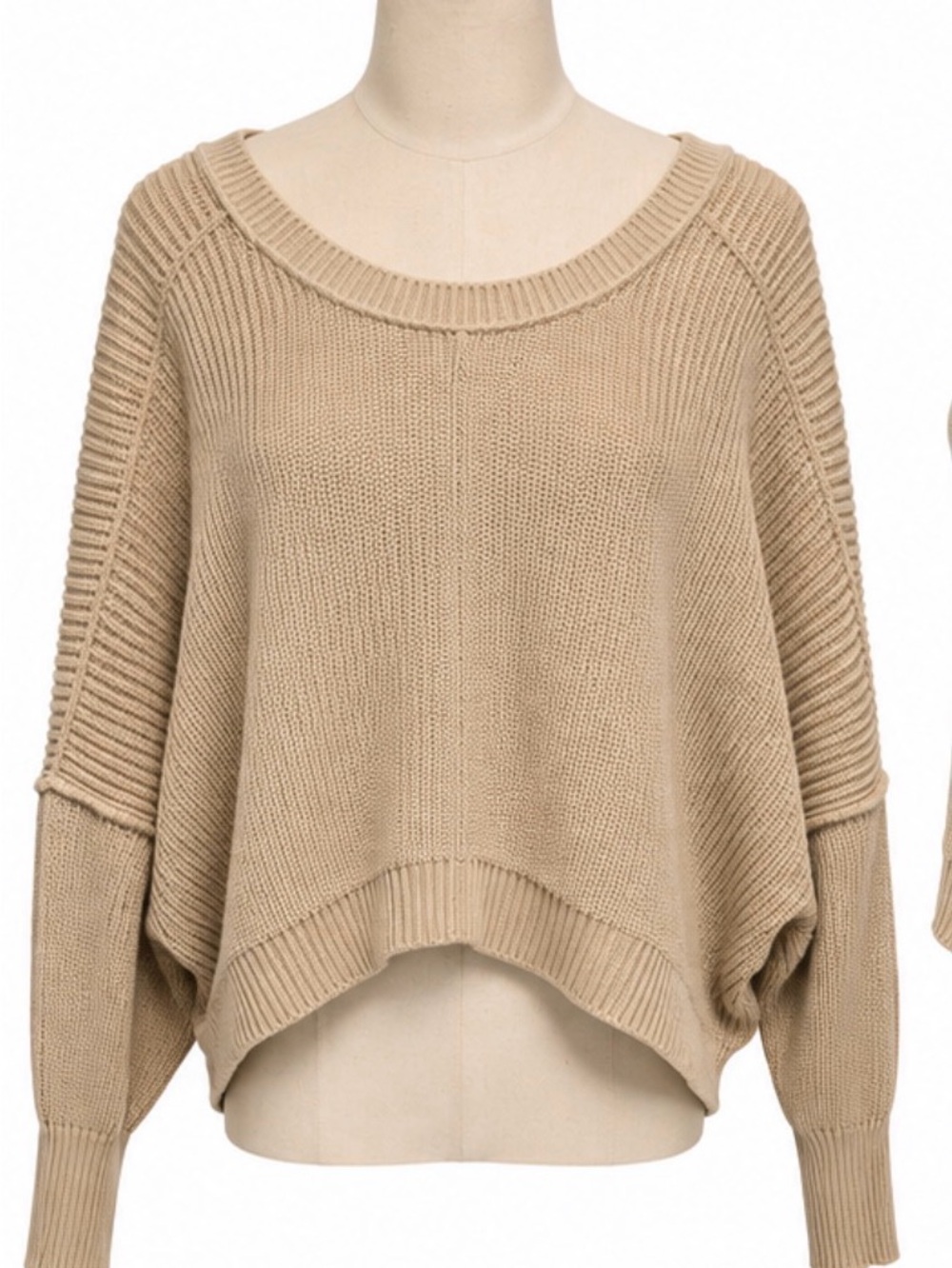 Aerie Beige Batwing Dolman Sweater Oversized High Low Knit Size S